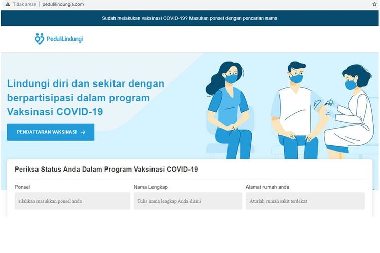 Tangkapan layar situs palsu pedulilindungia.com
