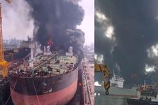 Viral Video Detik-detik Kapal Tanker Dilalap Api di Pelabuhan Belawan