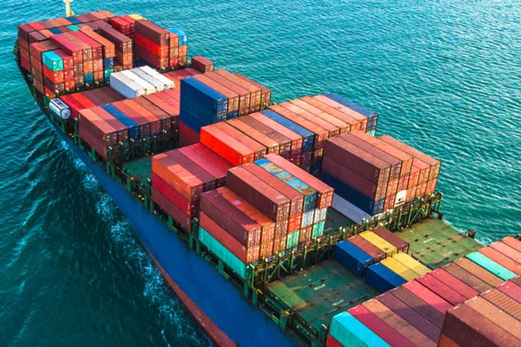 Ilustrasi ekspor, ilustrasi impor, ilustrasi neraca perdagangan. 