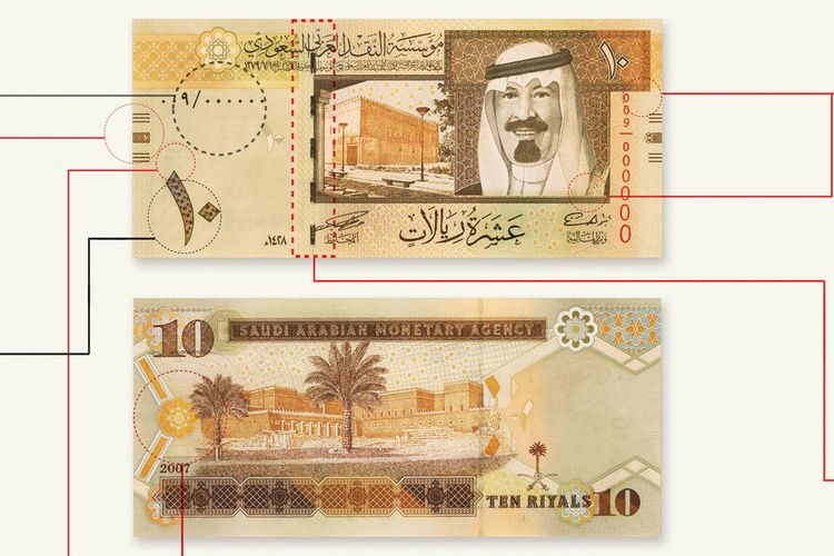 Ilustrasi mata uang negara Arab Saudi.