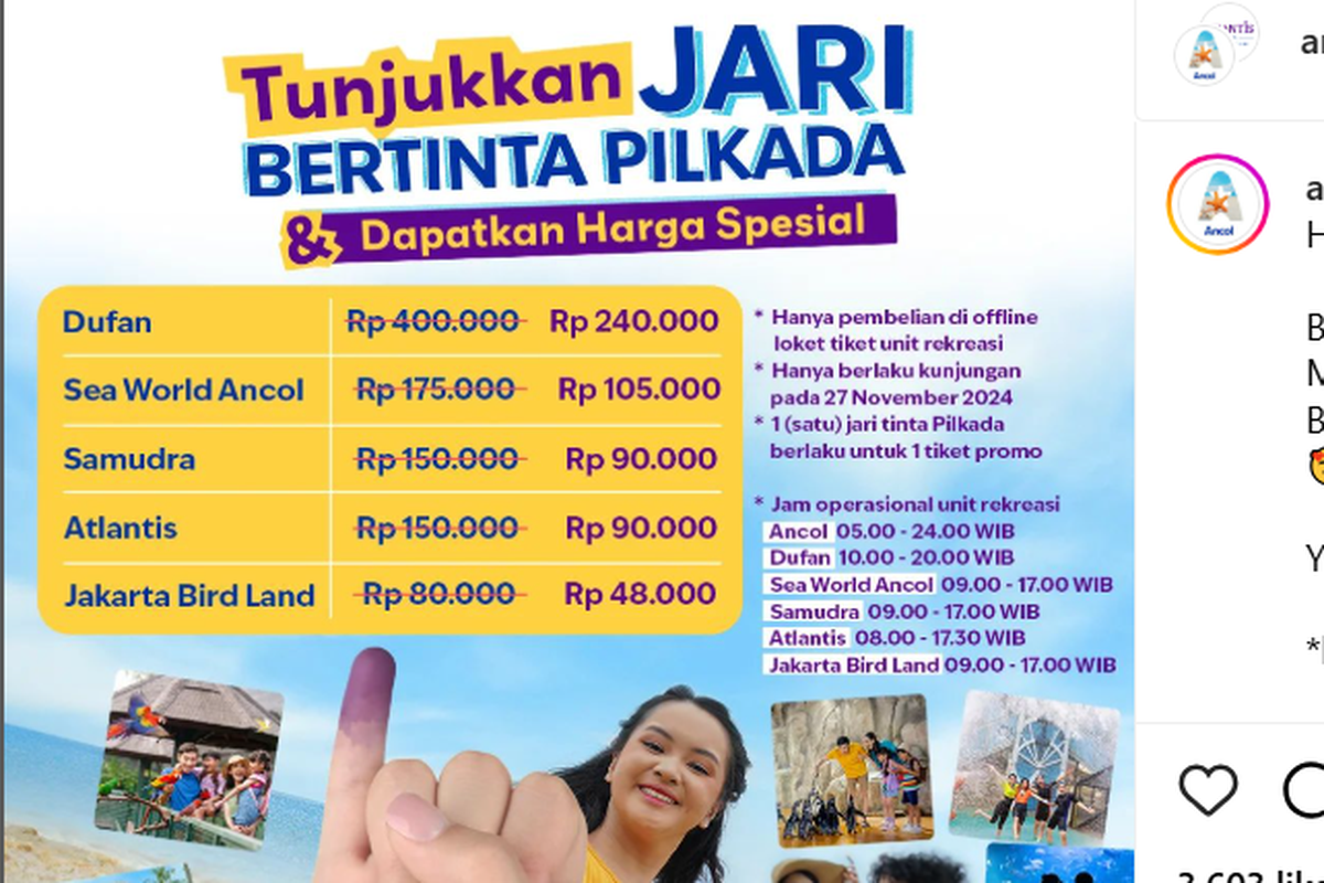 Promo Pilkada 2024 tempat wisata, promo Ancol