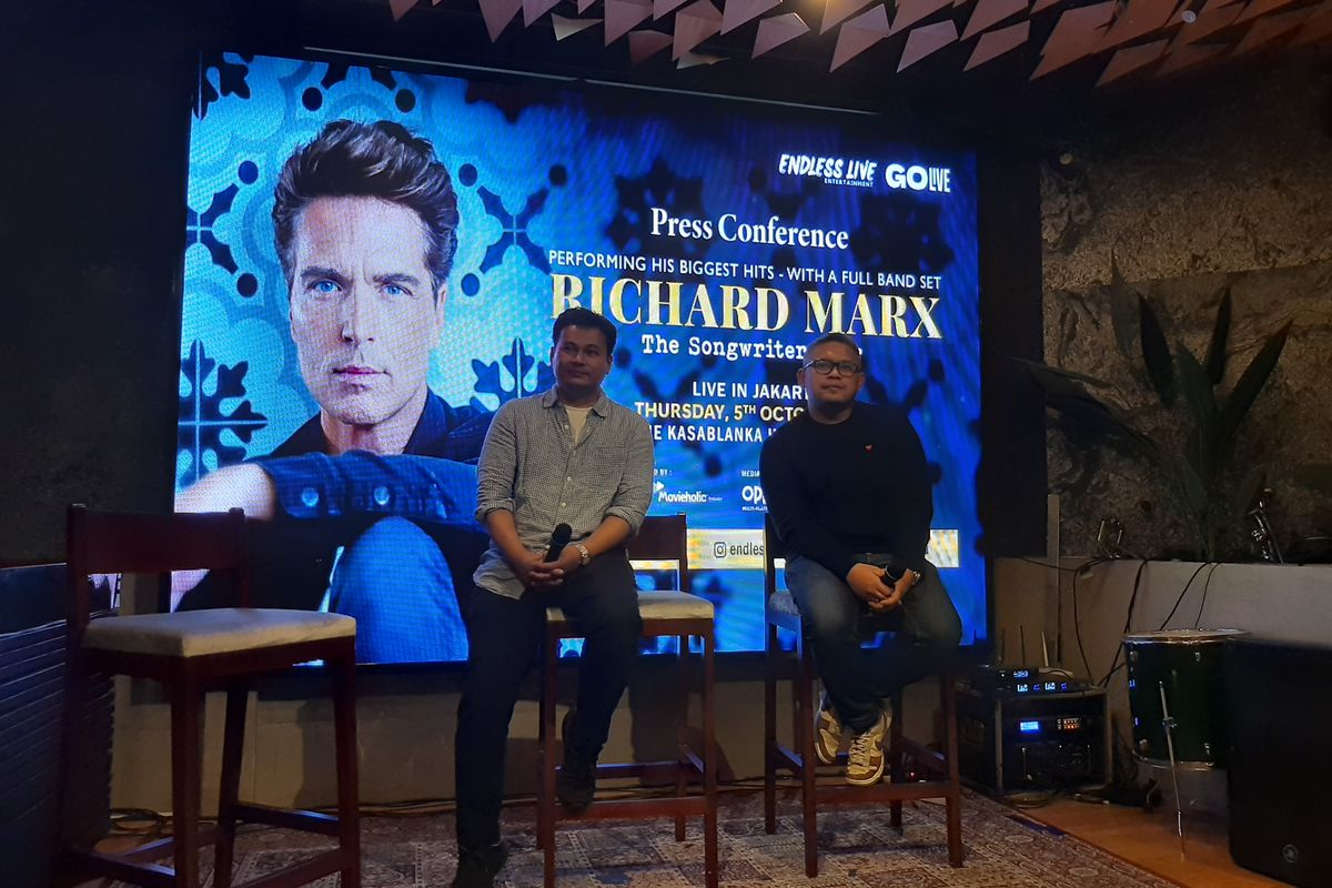 Konferensi Pers Konser Musisi Richard Marx di Easy Bar and Lounge, Gunawarman, Jakarta Selatan, Rabu (30/8/2023)