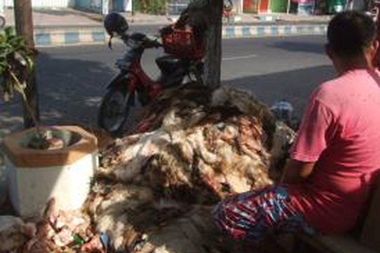 Tumpukan kulit kambing dan sapi yang menggunung di jalan Basuki Rahmat Banyuwangi