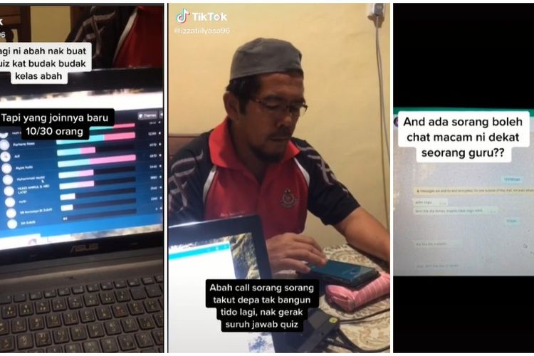 Kolase tangkapan layar dari video viral di TikTok, yang memperlihatkan seorang guru di Malaysia menelepon satu per satu muridnya, karena hanya 10 dari 30 siswa yang masuk kelas online.