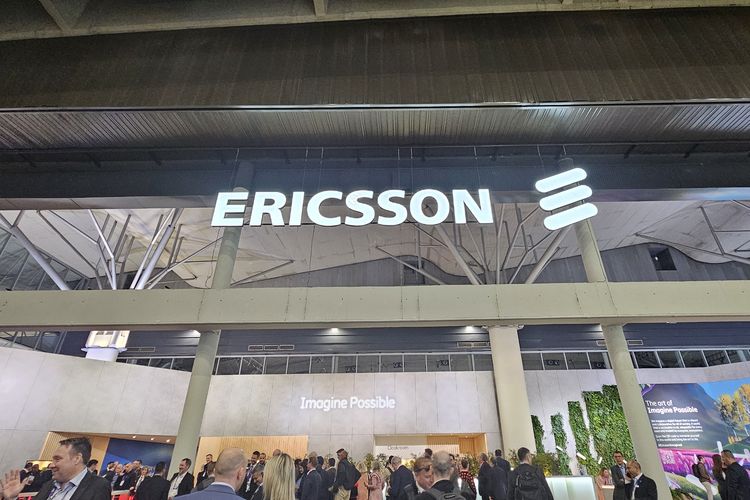 Ilustrasi booth Ericsson di MWC 2024 Barcelona pada Senin (26/2/2024).