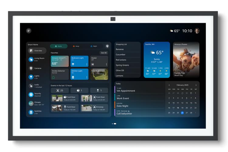 Antarmuka baru Alexa Plus di perangkat Echo Show menampilkan kontrol rumah pintar, daftar belanja, jadwal, dan informasi cuaca dalam satu layar yang lebih intuitif.