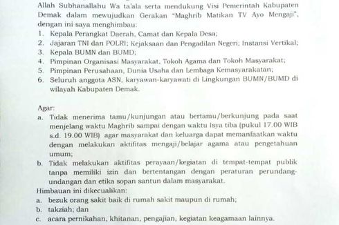 Fakta Surat Edaran Larangan Bertamu Jelang Magrib di Demak, Upaya Tingkatkan Iman hingga Tuai Kontroversi