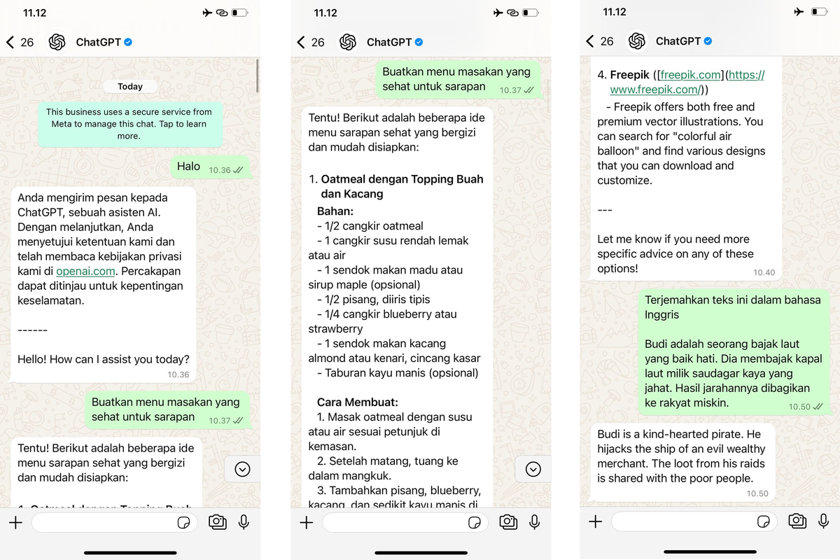 Ilustrasi cara menggunakan ChatGPT di WhatsApp.