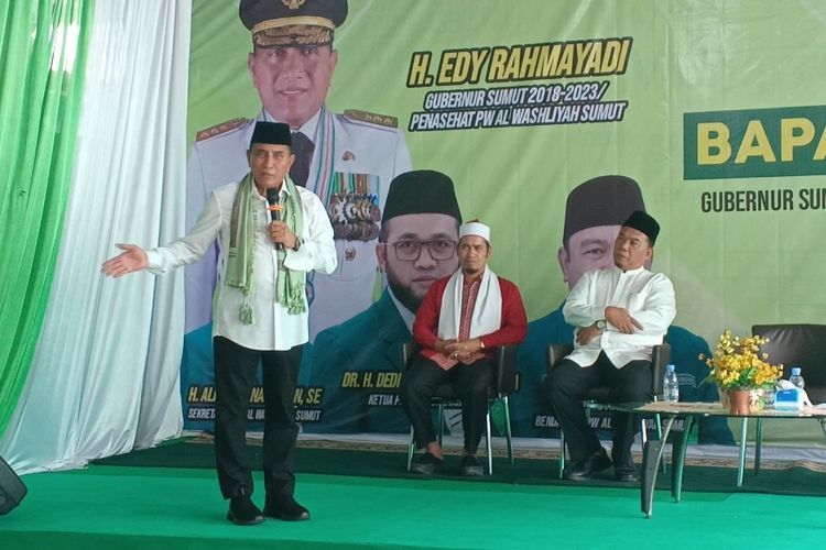 Gubernur Sumatera Utara Edy Rahmayadi saat menyampaikan kata sambutan di acara silaturahmi dengan Al Washliyah di Jalan SM Raja Medan, Senin (4/9/2023) 