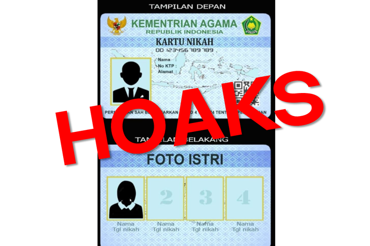 Tangkapan layar unggahan foto tampilan depan dan belakang kartu nikah tersedia empat kolom foto istri diklaim dikeluarkan dari Kementerian Agama (Kemenag).