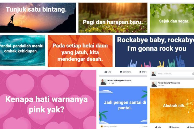 Status teks dengan latar belakang beraneka foto menarik ramai dibagikan pengguna Facebook di Indonesia, Rabu (7/6/2017).