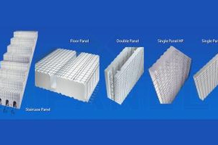 Berbagai jenis panel EPS yang diperkenalkan oleh PT Modern Panel Indonesia. Perusahaan tersebut menyediakan Single Panel yang terdiri dari Single Panel Structure (PSM), Single Panel dengan dua kawat baja (PSMHP), dan Single Panel Partisi (PST), Double Panel, Stair Panel, EPS Roof Panel, dan Floor Panel.