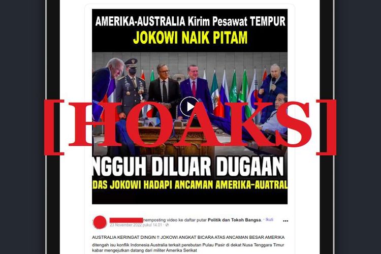 Hoaks Jokowi naik pitam karena AS kirimkan pesawat tempur B-52 di tengah isu konflik Pulau Pasir antara Indonesia dan Australia