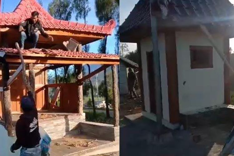 Tangkapan layar video warga Ranupane, Lumajang, Jawa Timur, merusak bangunan desa. 
