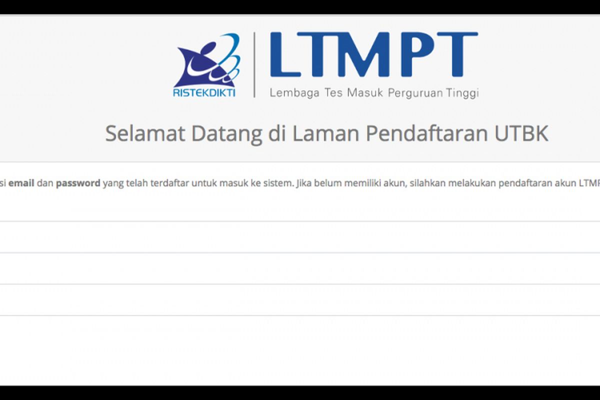 Laman resmi pendaftaran UTBK 2019