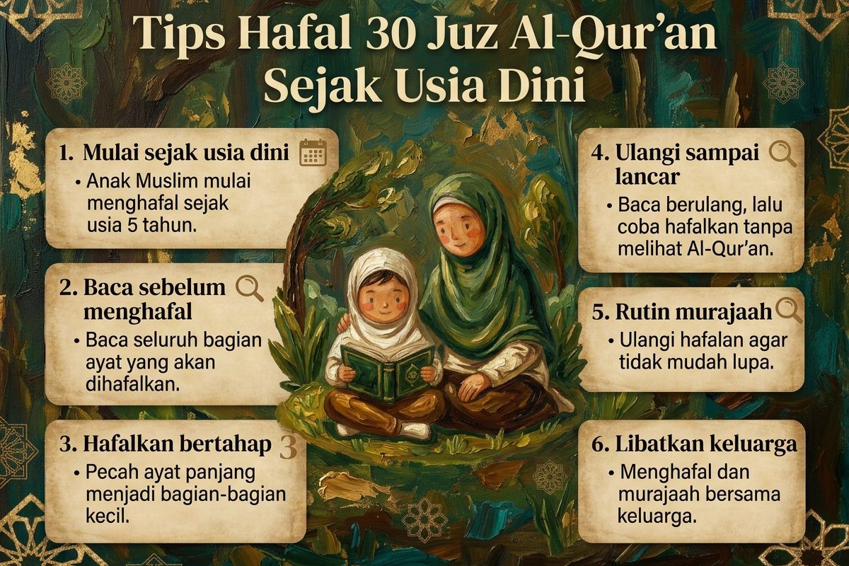Tips hafal 30 juz Al-Qur?an sejak usia dini.