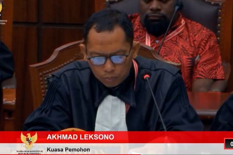 Kuasa hukum PPP Akhmad Leksono dalam sidang sengketa Pileg di gedung Mahkamah Konstitusi (MK), Jakarta Pusat, Jumat (3/5/2024). 