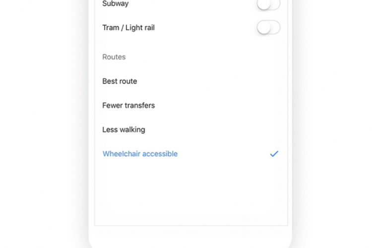 Google Maps punya fitur Wheelchair Accessible.
