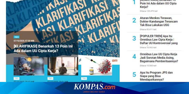 Populer Tren Cek Fakta 13 Poin Uu Cipta Kerja Kritik Untuk Aturan Menkes Terawan Halaman All Kompas Com