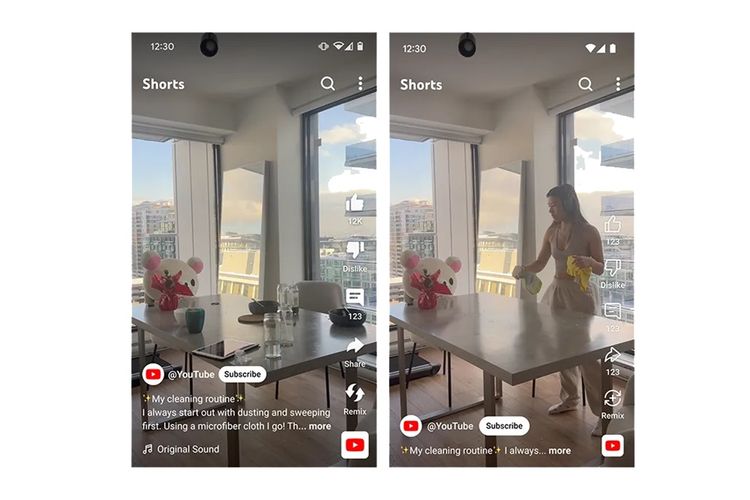 Perbandingan tampilam YouTube Shorts yang jadi lebih minimalis