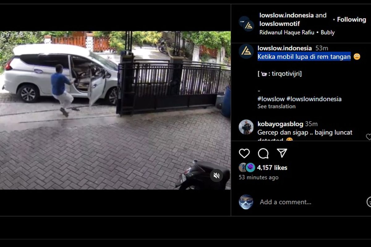 Video viral aksi penyelamatan mobil yang meluncur karena lupa direm tangan