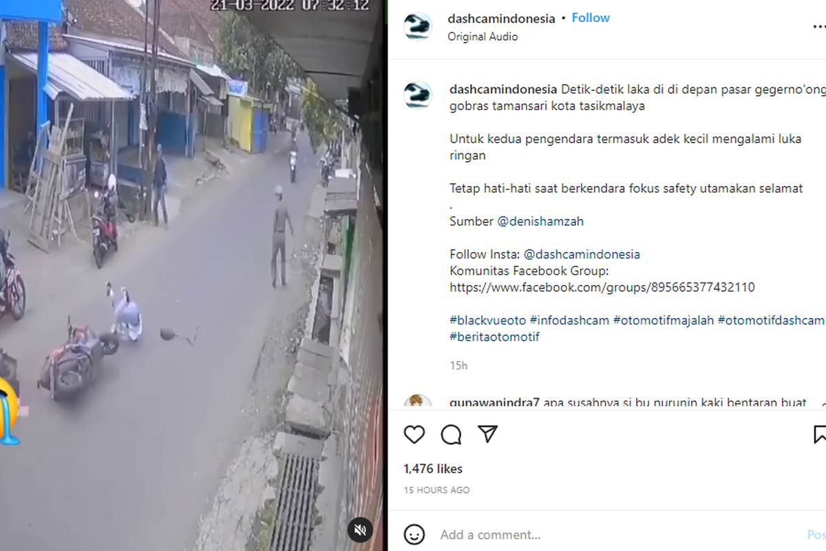 Tangkapan layar rekaman detik-detik laka di Kota Tasikmalaya, Jumat (25/3/2022).