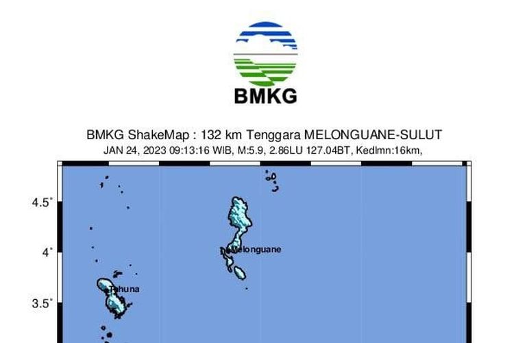 Hari Selasa 24 Januari 2023 pukul 09.13.16 WIB wilayah Laut Maluku diguncang gempa tektonik. Hasil analisis BMKG menunjukkan gempabumi ini memiliki parameter update dengan magnitudo M5,9.