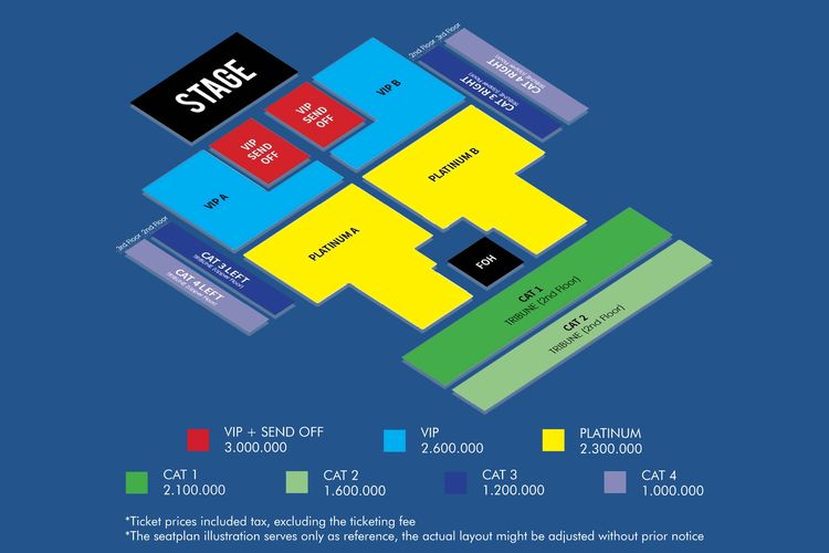 Ketegori tiket berdasar tempat duduk penonton dalam acara EXO-SC Back to Back.