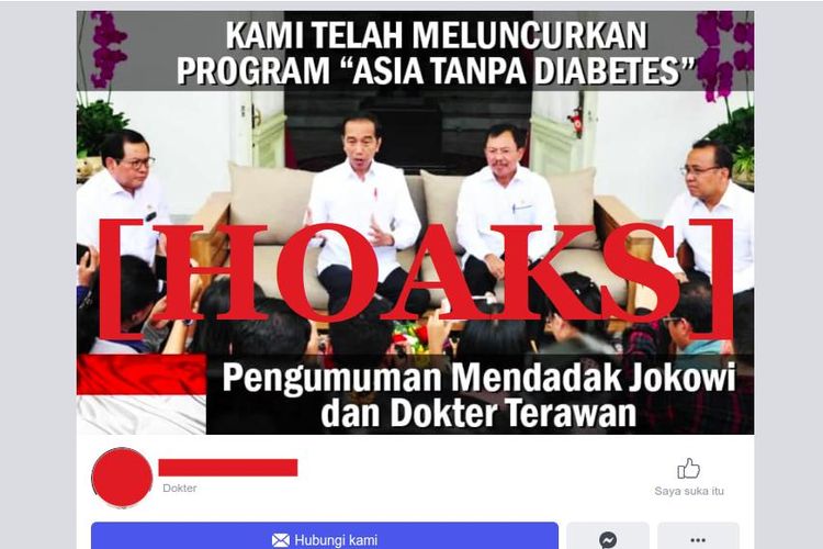 Hoaks Jokowi dan dr Terawan umumkan meluncurkan Program Asia Tanpa Diabetes