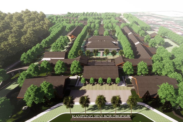 Rancangan desain Kampung Seni Borobudur di Magelang, Jawa Tengah, bagian dari proyek Penataan KSPN Borobudur Tahap 2.