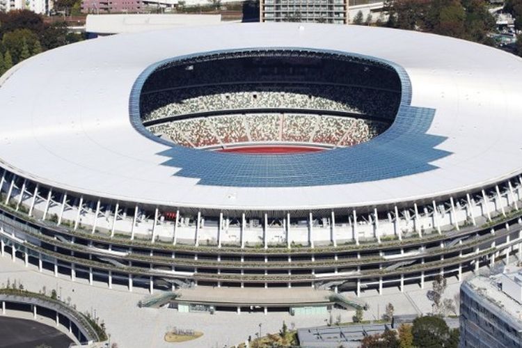 Stadion Nasional baru sedang dibangun di Shinjuku Ward, Tokyo pada 12 November 2019.
