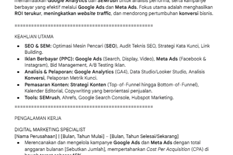 Hasil CV generated AI Digital Marketing Specialist (1)