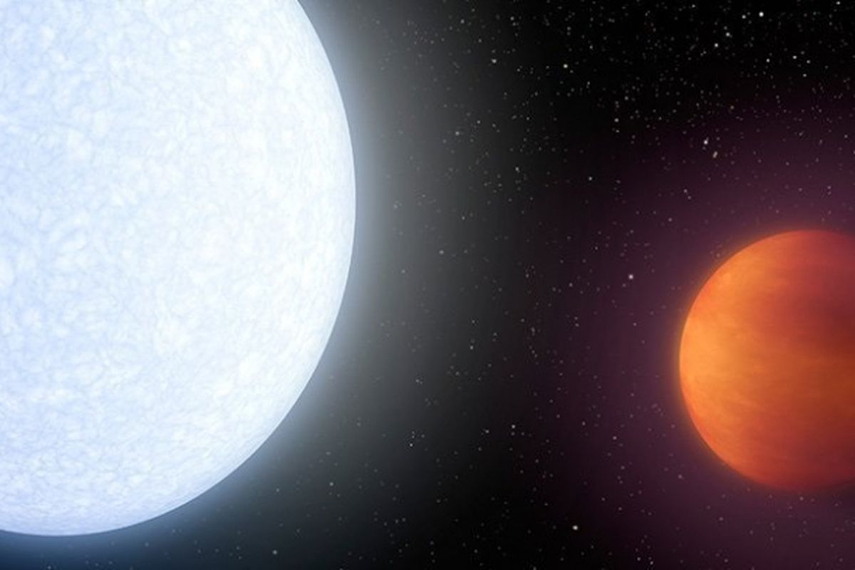 ilustrasi sistem KEKT-9 dan KEKT-9b sebagai planet terpanasnya. 