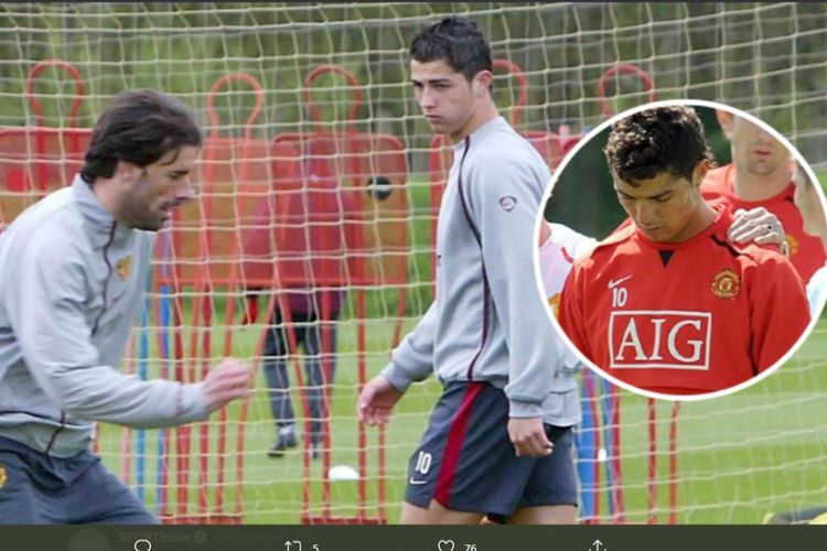Cristiano Ronaldo dan Ruud van Nistelrooy saat masih bermain untuk Manchester United. 