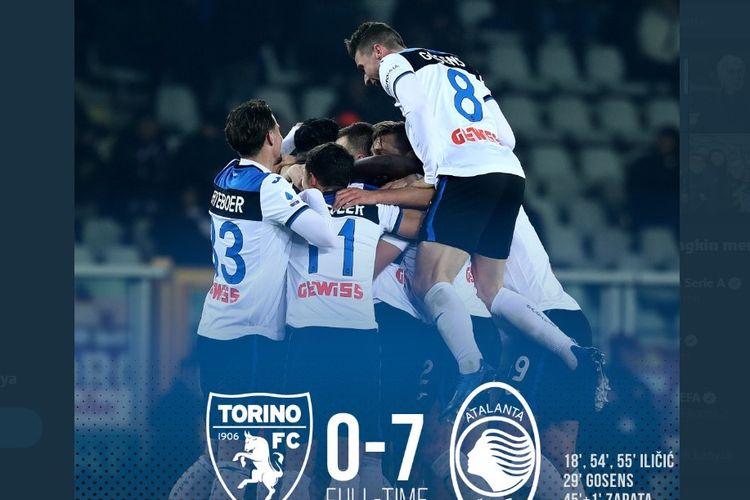 Atalanta menang 7-0 atas tuan rumah Torino dalam lanjutan pekan ke-21 Serie A 2019-2020.