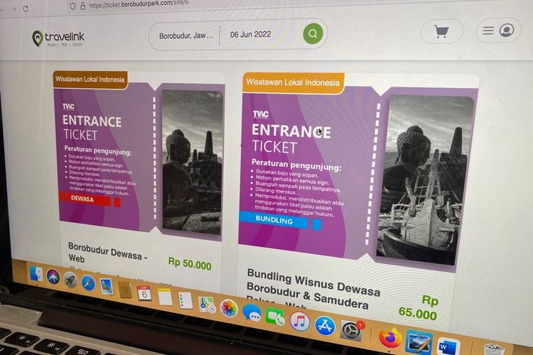 Halaman situs web Borobudurpark.com buat beli tiket masuk Borobudur secara online