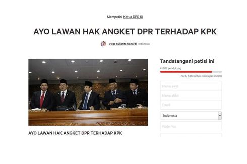 Petisi Tolak Hak Angket KPK Capai 41.839 Pendukung