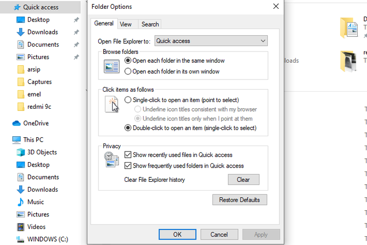 Cara menghapus riwayat di File Explorer