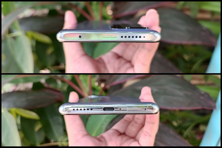 Di agian atas ponsel Xiaomi 11T Pro terdapat lubang speaker dengan embel-embel Harman/Kardon (atas). Sementara, bagian bawah ponsel terdapat lubang speaker, posrt USB tipe C, dan laci SIM card. Tak ada colokan untuk audio jack 3,5mm.