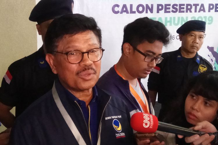 Sekretaris Jendral DPP Partai Nasdem Johnny G Plate menargetkan partainya dapat meraih double digit suara pada Pemilu 2019 mendatang. Jakarta, Jumat (13/10/2017).