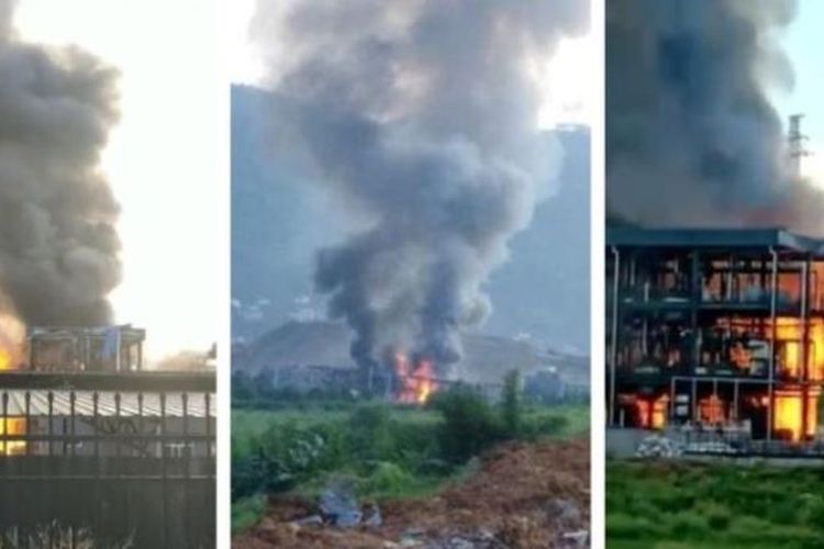 Ledakan terjadi di sebuah pabrik kimia di kawasan industri Yibin Hengda di Chengdu, Sichuan, China, Kamis (12/7/2018) sehingga menyebabkan 19 orang tewas. (Weibo via BBC)