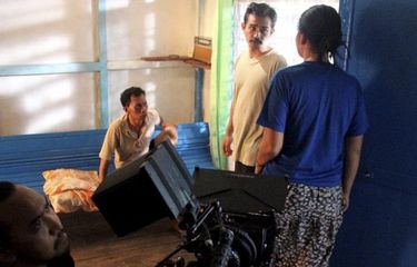 Proses pembuatan film Wiji Thukul di salah satu sudut Kota Pontianak, Kalimantan Barat, Rabu (6/4). Film itu dibikin sebagai upaya melawan lupa.