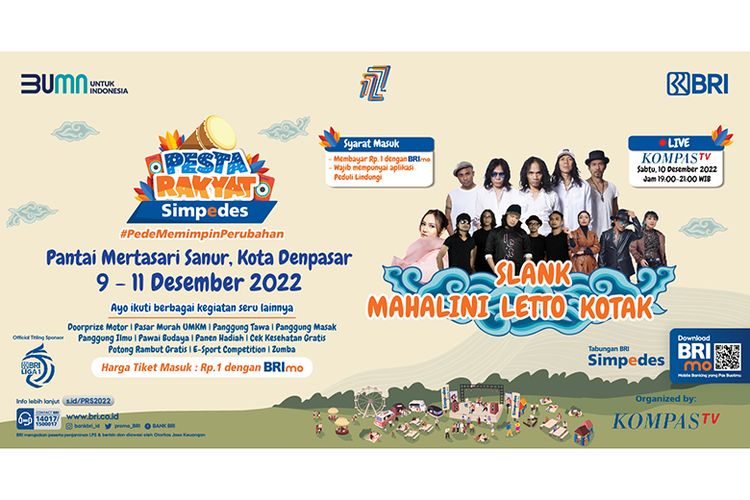 PRS 2022 Denpasar yang digelar di Lapangan Mertasari, mulai Jumat (9/12/2022) hingga Minggu (11/12/2022), menghadirkan Mahalini, Slank, Letto, Kotak, Lolot and Sound of Mirror, Joni Agung, dan Navicula. 