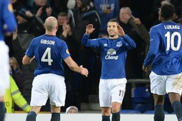 Everton saat menang atas Young Boys di Liga Europa, akhir Februari lalu. 