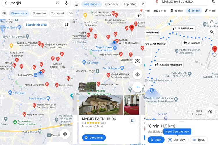Cara mencari mesjid / musholla melalui google maps