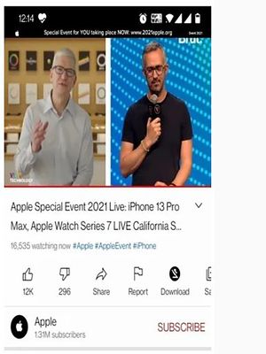 Kanal YouTube penipu yang pura-pura menayangkan acara peluncuran iPhone 13, berdasarkan pantauan firma sekuriti Zscaler.