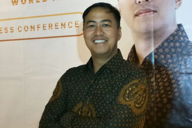 Pandji Pragiwaksono saat jumpa pers Pragiwaksono Stand Up  World Tour 2018 di Le Seminyak, Cipete, Jakarta Selatan, Jumat (16/3/2018).