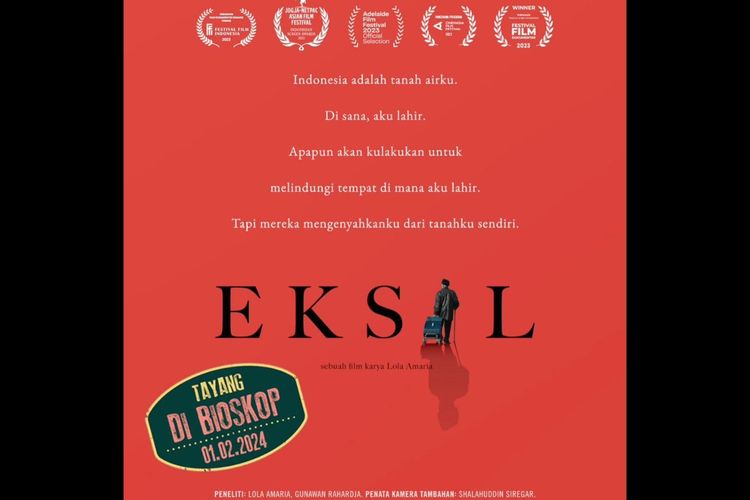 Poster film dokumenter Eksil karya sutradara Lola Amaria yang tayang terbatas di bioskop Indonesia mulai 1 Februari 2024.
