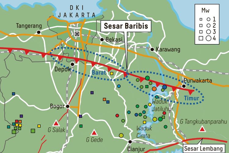 Sesar Baribis disebut berpotensi menyebabkan bagian selatan Jakarta dilanda gempa bumi. 