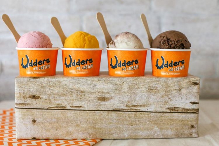 Empat varian rasa Udders Ice Cream Singapura